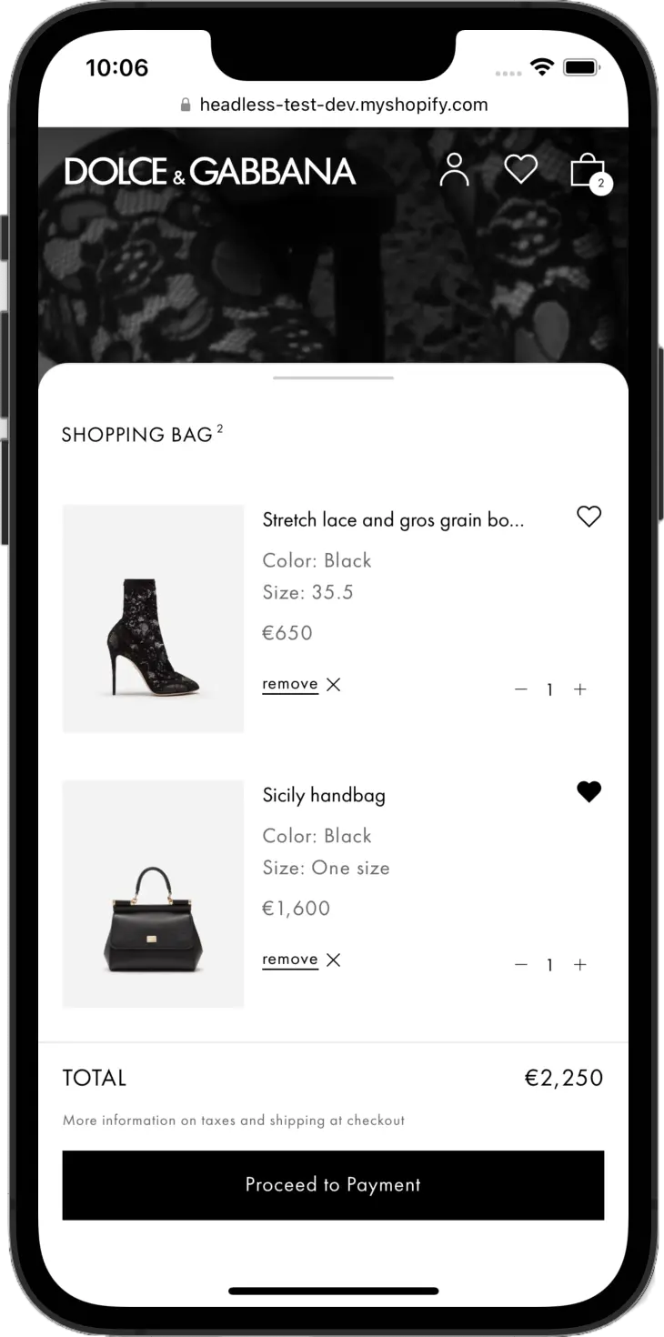 Custom shopping bag built with a swipe feature and ability to manage a wishlist